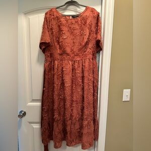 2XL Suzanne Betro Elegant Rust Textured Dress